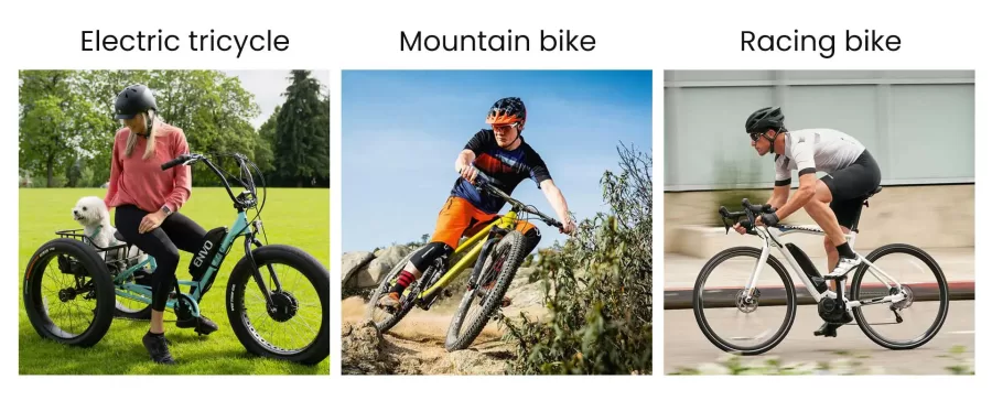 e-bikes, mountain bikes, and race bikes