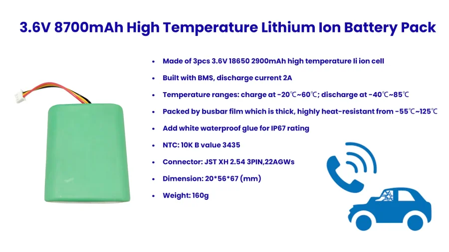 ecall battery pack-3.6V 8700mAh High Temperature Lithium Ion Battery Pack