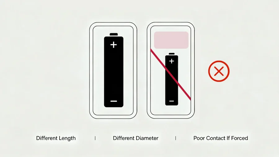 AA and AAA batteries are not physically interchangeable