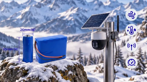 26650 lithium battery cell and battery pack for a solar-powered outdoor security camera in cold conditions