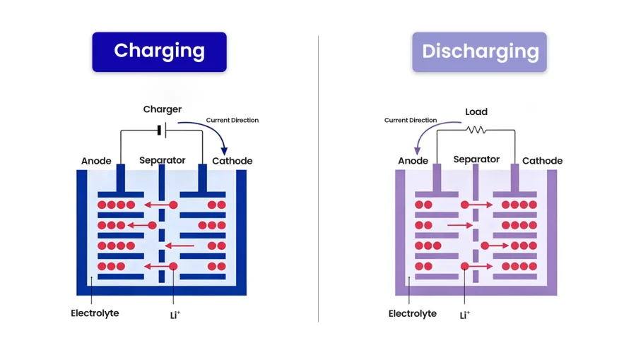 Comparison chart of lithium battery charging and discharging